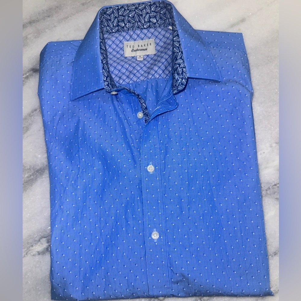 Ted Baker Endurance Men’s Casual Button Down Shirt Long Sleeve Blue White 16